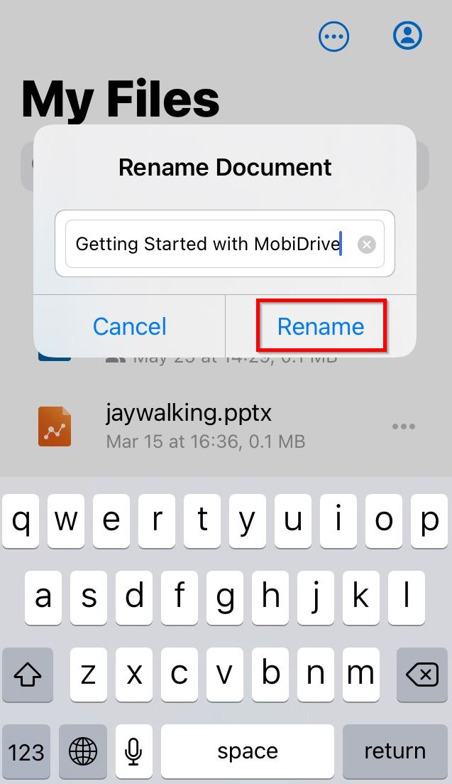 Rename a file or a folder in MobiDrive MobiSystems